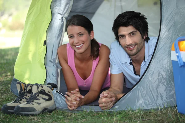Couple in a tent — Stock Photo, Image