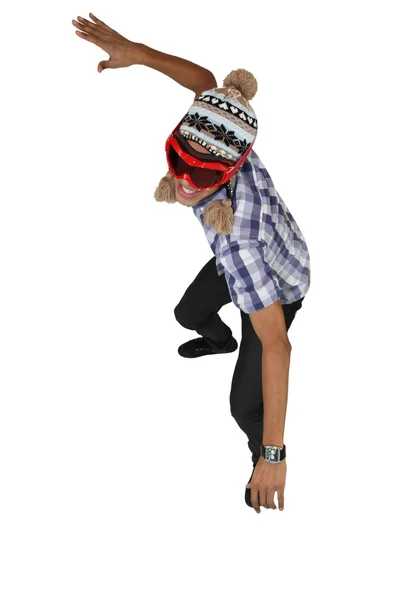 Αγόρι, ντυμένος με την ενδυμασία σνόουμπορντ — Φωτογραφία Αρχείου