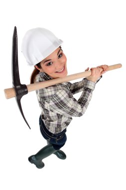 Woman with a pickaxe clipart