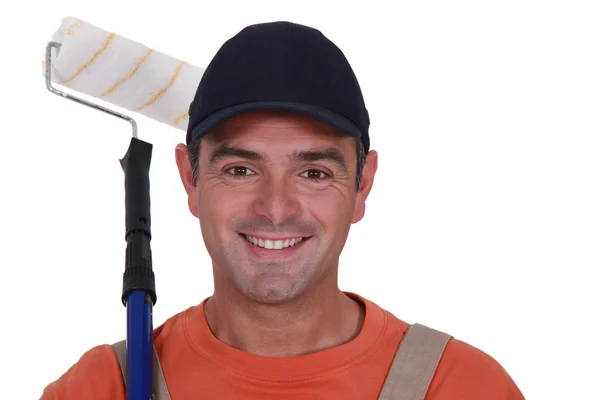 Painter with roller brush — Stock Photo, Image