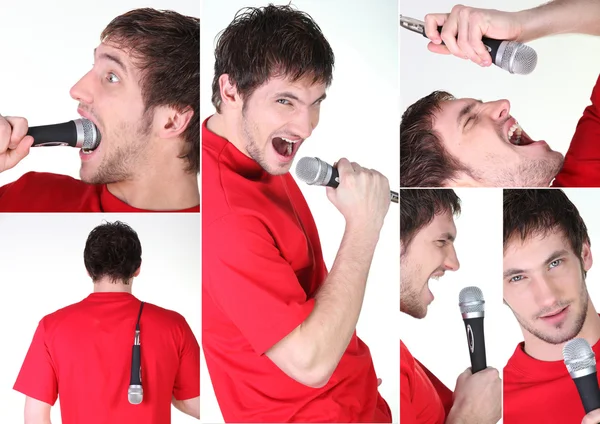 A man singing or playing with a micro — Stock Photo, Image