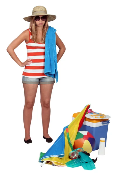 Unhappy teenager wearing beach wear — Stock Photo, Image