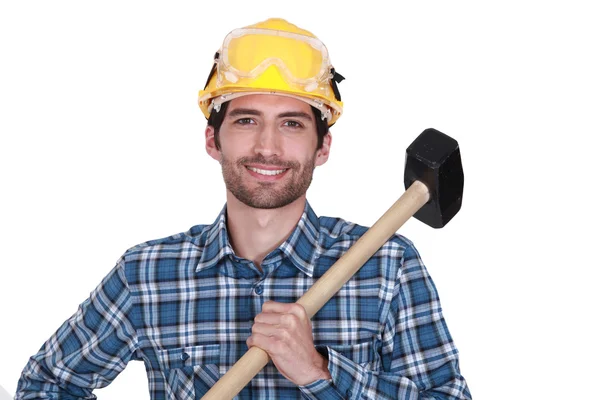 Tradesman holding a mallet — Stock Photo, Image