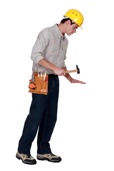 Carpenter holding hammer — Stock Photo, Image