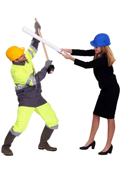 Workers and fun architect — Stock Photo, Image