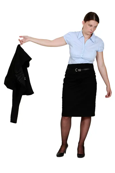 Frumpy businesswoman taking off her blazer — Stock Photo, Image