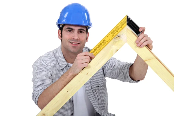 Carpenter using set-square — Stock Photo, Image