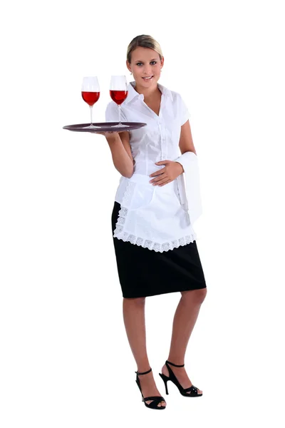 Офіціантка з підносом і окулярами — стокове фото