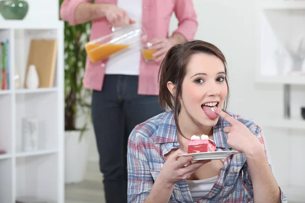 Woman eating dessert — Stock Photo, Image