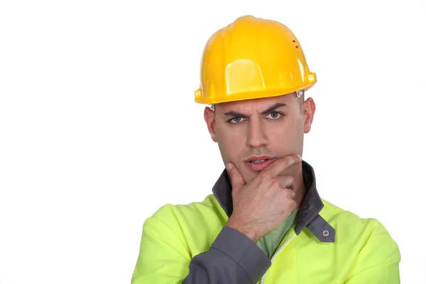 Questioning construction worker — Stock Photo, Image