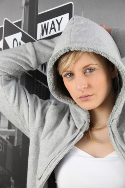 Young woman wearing sweatshirt clipart