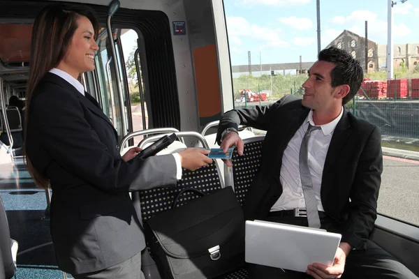 Female tram inspector — Stock Photo, Image