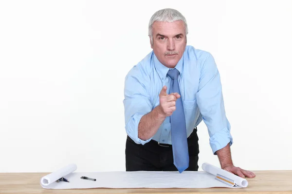Senior affärsman undersöka ett projekt och pekar på dig — Stockfoto