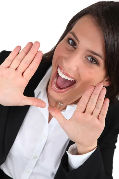Happy business woman shouting — Stock Photo, Image