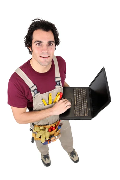 Handarbeiter mit Laptop — Stockfoto