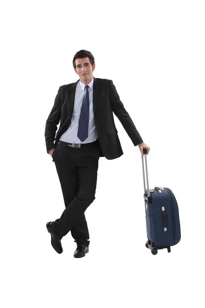 Uomo d'affari con bagagli in attesa — Foto Stock