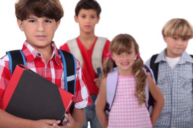 Children with backpacks clipart