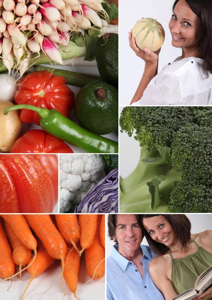 Mosaik av par med mängd grönsaker — Stockfoto