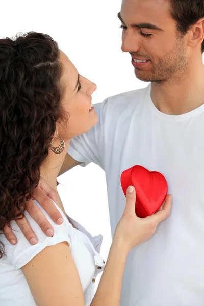 Couple with Red Heart — Stock Photo, Image