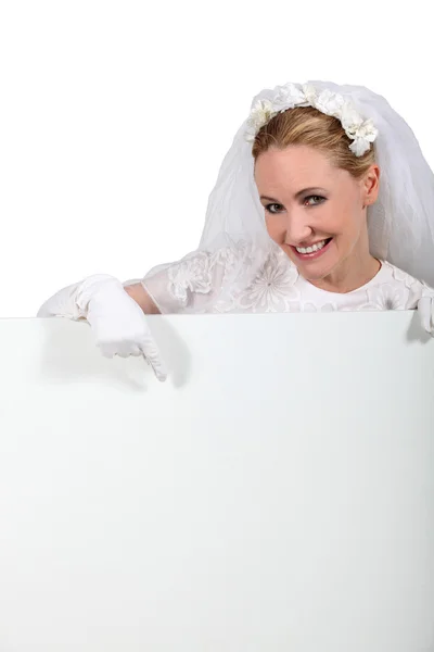Bride pointing sign — Stock Photo, Image