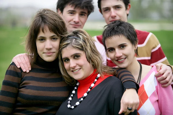 Groupe d'adolescents réunis dans le parc local Images De Stock Libres De Droits