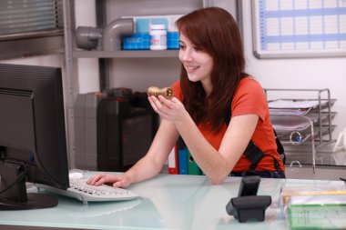 Woman ordering parts clipart