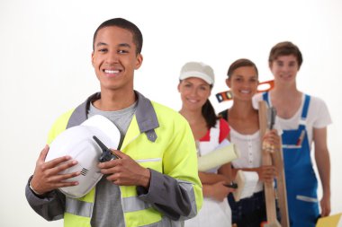 Group of workers smiling clipart