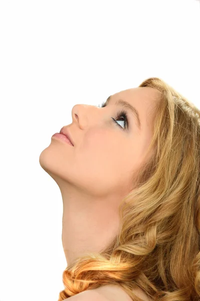 Jovem mulher olhando para cima — Fotografia de Stock