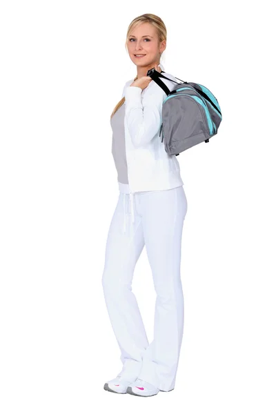 Woman with gym bag — Stock Photo, Image