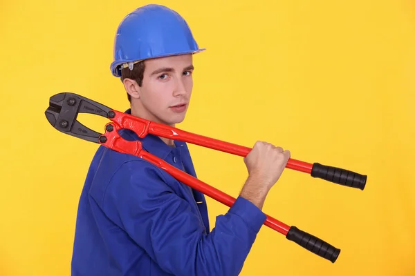 Worker with bolt cutters — Stock Photo, Image
