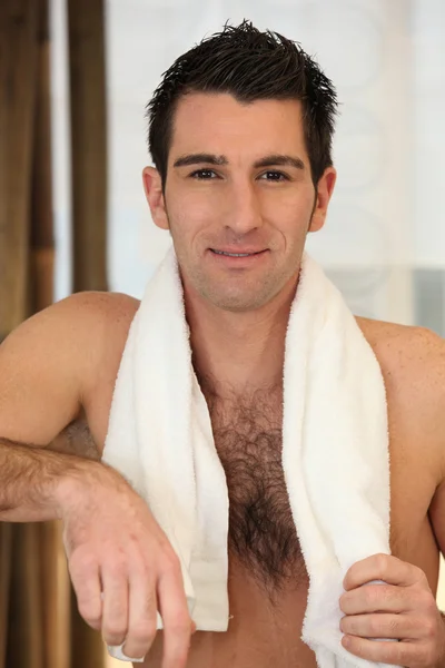 Portrait of a man with bath towel — Stock Photo, Image