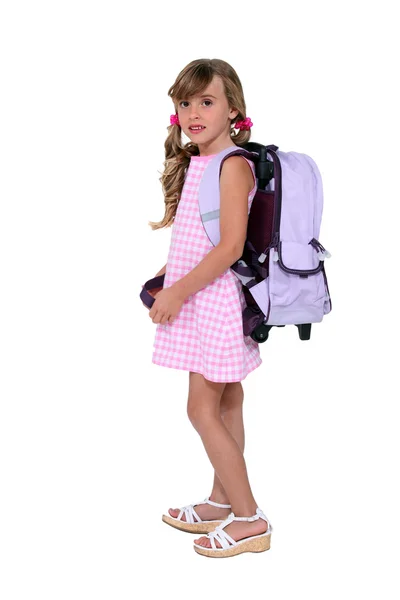 Giovane ragazza con il suo schoolbag — Foto Stock