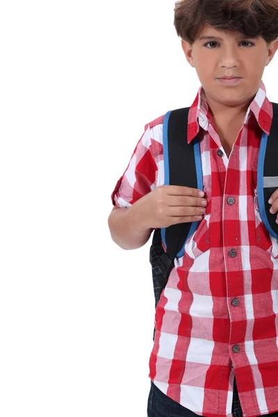 Malý chlapec s batohem — Stock fotografie