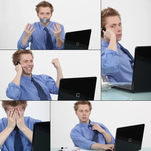 An employee at work in many situations — Stock Photo, Image