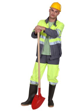 Worker with shovel clipart