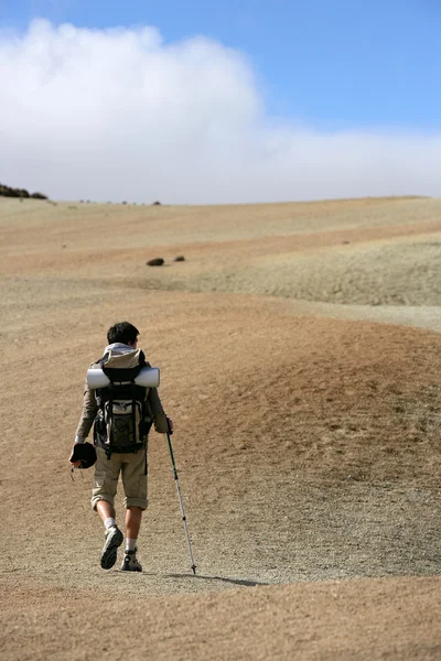 Man backpacking in the steppe — Stock Photo, Image
