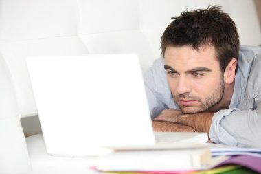 Man doing computer work clipart