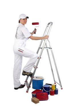 Painter climbing stairs clipart