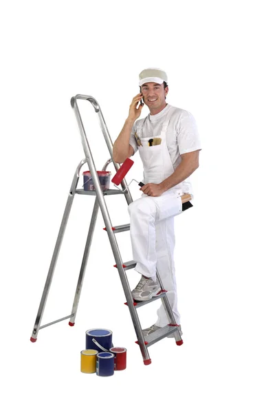 Male decorator with step ladder — Stock Photo, Image