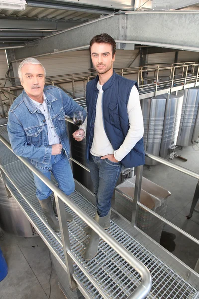 Dva muži ve vinařské dílny — Stock fotografie