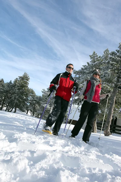 Пара на лыжах — стоковое фото