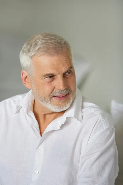 Grey-haired man giving advise — Stock Photo, Image