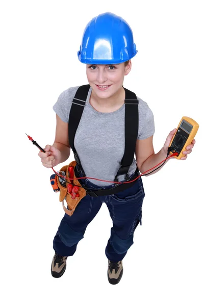 Woman electrician with multimeter — Stock Photo, Image