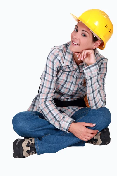 Sevimli kadın inşaat işçisi. — Stok fotoğraf