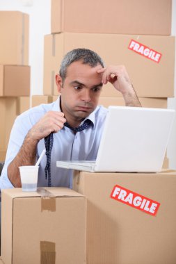 Stressed warehouse worker clipart