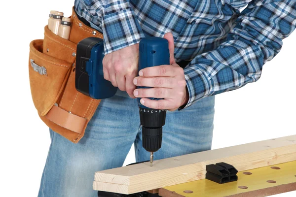 Man using a cordless drill — Stock Photo, Image