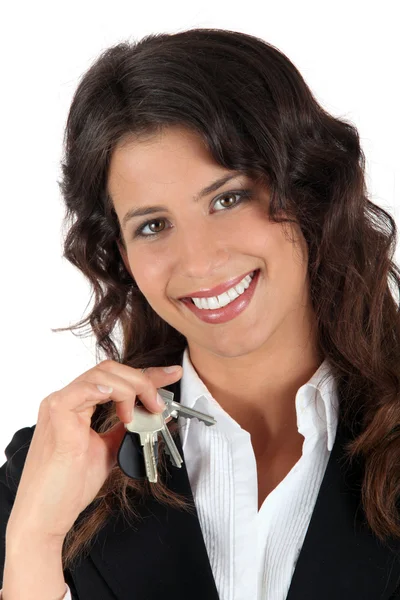 Woman holding her car keys — Stock Photo, Image