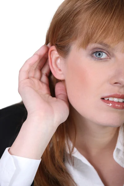 Woman listening carefully — Stock Photo, Image