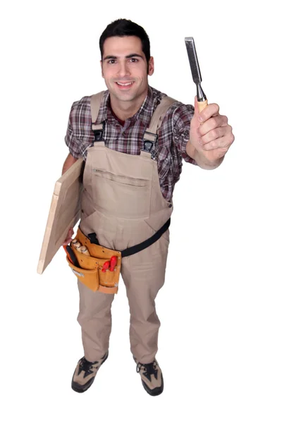A carpenter with a chisel. — Stock Photo, Image