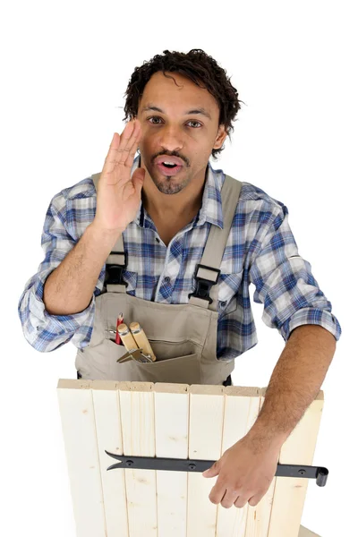 Male artisan worker with door — Stock Photo, Image
